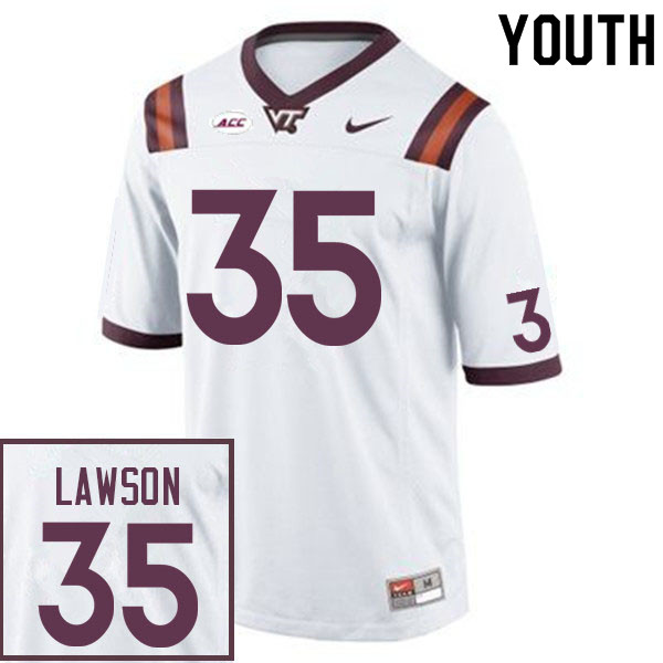 Youth #35 Keli Lawson Virginia Tech Hokies College Football Jerseys Sale-White - Click Image to Close